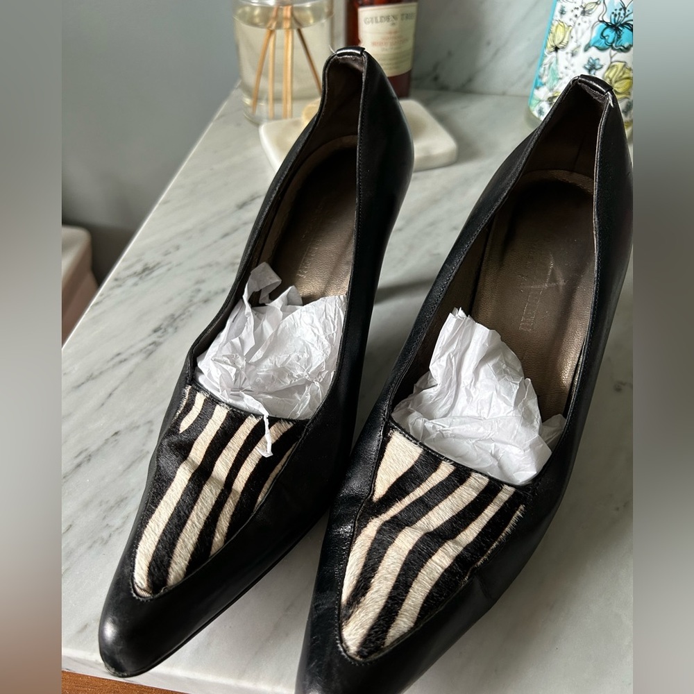 Sophisticated Black and White Heels with Textured Stripes